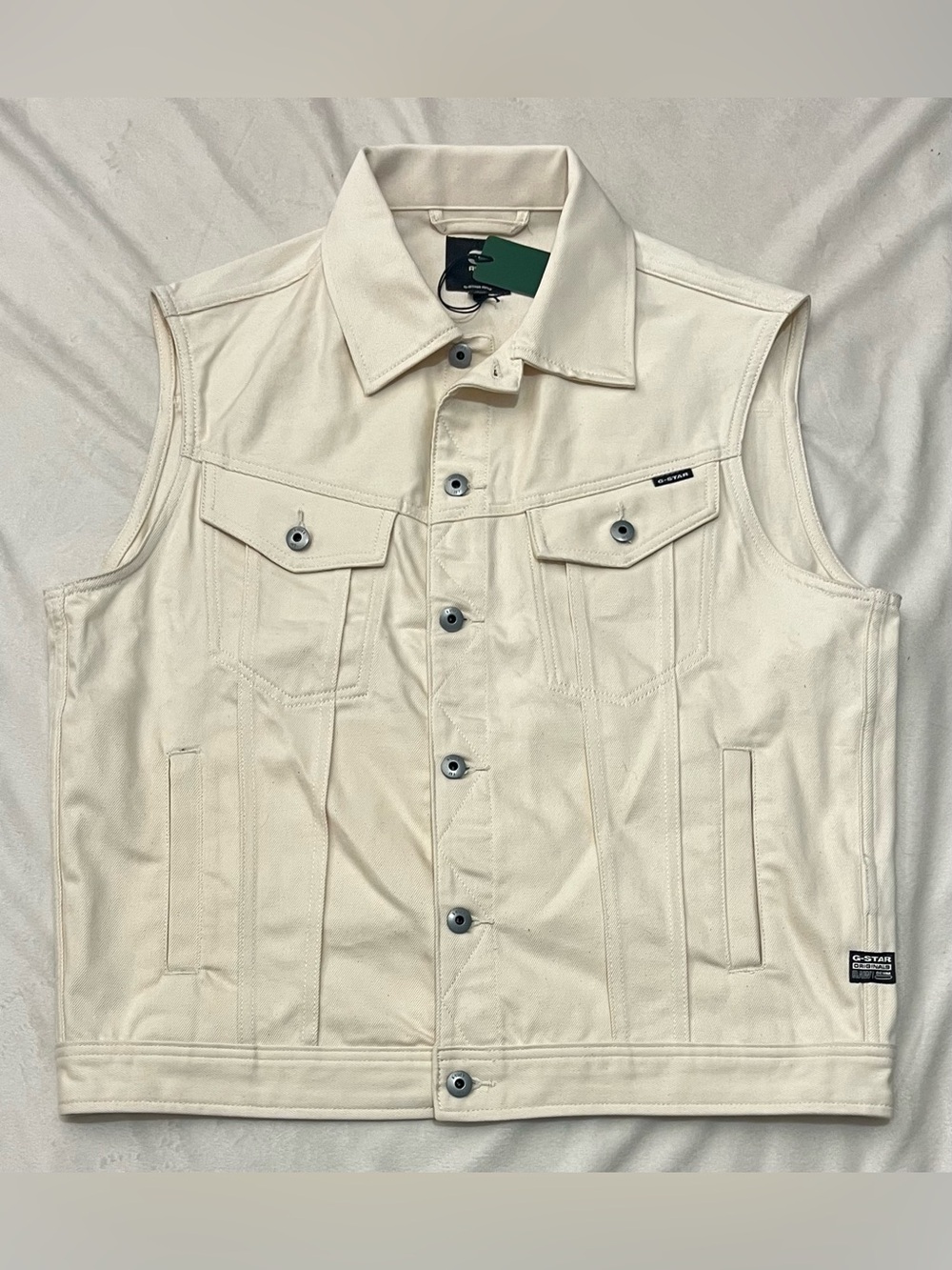 G-Star Originals Raw Denim Cream Color Sleeveless Denim Button Up Collared Vest